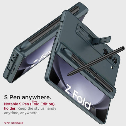 Mobizang Magnetic Hinge Case for Samsung Galaxy Z Fold 6 | Inbuilt S-Pen Holder Stand Hybrid Back Cover (Greygreen)