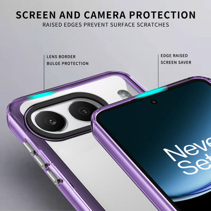 Mobizang Warrior Acrylic Clear Back Cover For OnePlus Nord 4 | Slim Shockproof [Military Grade Protection] Hybrid Bumper Case (Purple Sides)