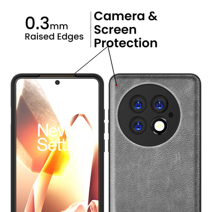 Mobizang Tux Leather Back Cover for OnePlus 13 | Slim Shockproof Camera Protection Bumper Case (Grey)