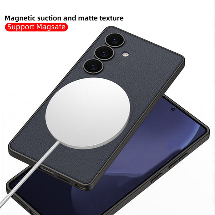 Mobizang Ultra Thin Leather & Magsafe Back Case for Samsung Galaxy S25 Plus | with Wireless Charging Support Ring Full Body Protection Back Cover (Black)