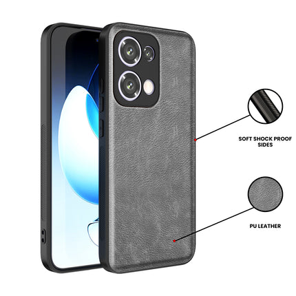 Mobizang Tux Leather Back Cover for Oppo Reno 13 5G | Slim Shockproof Camera Protection Bumper Case (Grey)