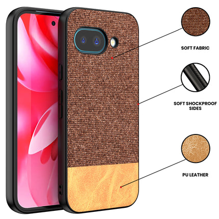Mobizang Soft Fabric & Leather Hybrid Protective Back Cover for Google Pixel 9A | Shockproof Slim Hard Anti Slip Back Case (Brown)