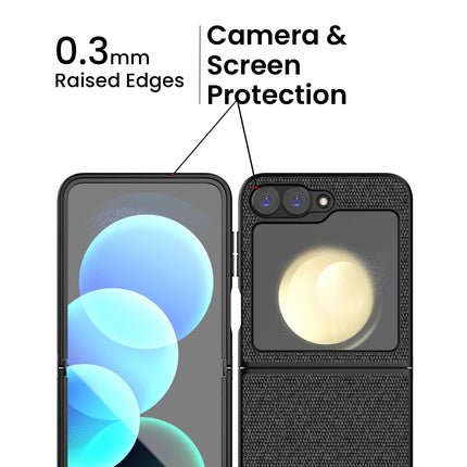 Mobizang Soft Fabric & Leather Hybrid Protective Back Cover for Samsung Galaxy Z Flip 6 | Shockproof Slim Hard Anti Slip Back Case (Black,Blue)