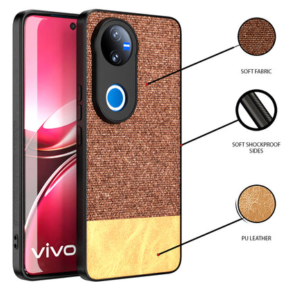 Mobizang Soft Fabric & Leather Hybrid Protective Back Cover for Vivo V50 5G | Shockproof Slim Hard Anti Slip Back Case (Brown)