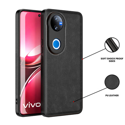 Mobizang Tux Leather Back Cover for Vivo V50 5G | Slim Shockproof Camera Protection Bumper Case (Black)
