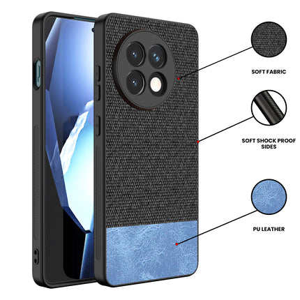 Mobizang Soft Fabric & Leather Hybrid Protective Back Cover for OnePlus 13R | Shockproof Slim Hard Anti Slip Back Case (Black,Blue)