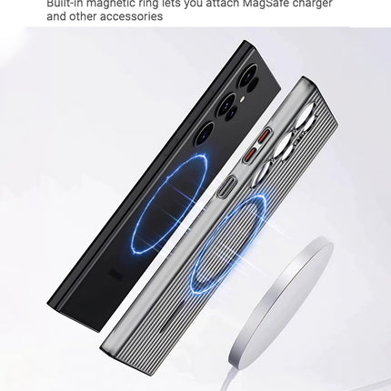 Mobizang Matte Magnetic Wave Grip Back Cover for Samsung Galaxy S24 Ultra | [MagSafe Compatible] Wireless charging, Slim, Metal Buttons, Frosted Back Case (White)