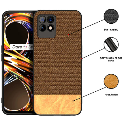 Kapa Soft Fabric & Leather Hybrid Protective Back Cover for Realme 8i | Shockproof Slim Hard Anti Slip Back Case (Brown)