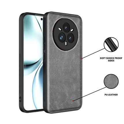 Mobizang Tux Leather Back Cover for Realme 14 Pro+ (Plus) 5G | Slim Shockproof Camera Protection Bumper Case (Grey)
