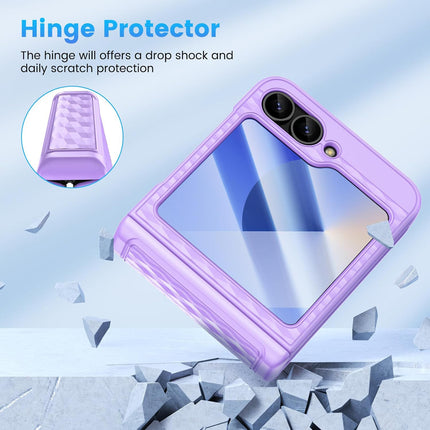 Mobizang Geometric Hinge Protection Back Cover for Samsung Galaxy Z Flip6 / Flip 6 | with [Inbuilt Glass] Full Body Shockproof Hard Back Case (Purple)