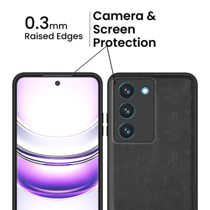 Mobizang Tux Leather Back Cover for Realme 14X | Slim Shockproof Camera Protection Bumper Case (Black)