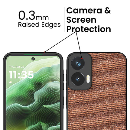 Mobizang Soft Fabric & Leather Hybrid Protective Back Cover for Moto G35 | Shockproof Slim Hard Anti Slip Back Case (Brown)