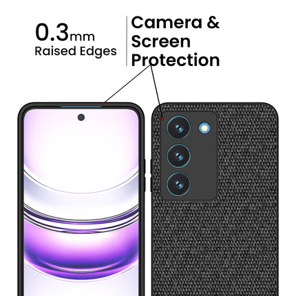 Mobizang Soft Fabric & Leather Hybrid Protective Back Cover for Realme 14X | Shockproof Slim Hard Anti Slip Back Case (Black,Brown)