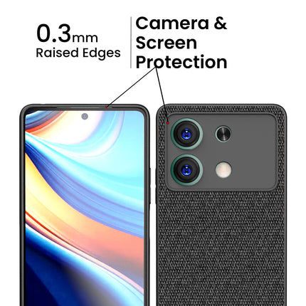 Mobizang Soft Fabric & Leather Hybrid Protective Back Cover for Poco X6 Neo (5G) | Shockproof Slim Hard Anti Slip Back Case (Black,Blue)