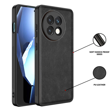 Mobizang Tux Leather Back Cover for OnePlus 13R | Slim Shockproof Camera Protection Bumper Case (Black)