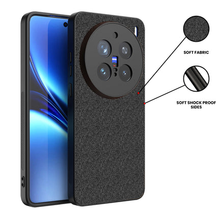 Mobizang Soft Full Fabric Protective Back Case Cover for Vivo X200 Pro (5G) | Shockproof Slim Hard Anti Slip Back Case (Black)