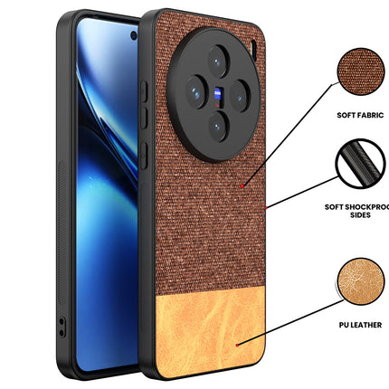 Mobizang Soft Fabric & Leather Hybrid Protective Back Cover for Vivo X200 (5G) | Shockproof Slim Hard Anti Slip Back Case (Brown)