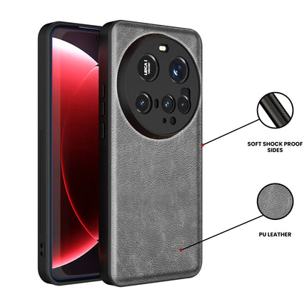 Mobizang Tux Leather Back Cover for Xiaomi 15 Ultra | Slim Shockproof Camera Protection Bumper Case (Grey)