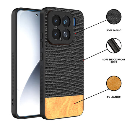 Mobizang Soft Fabric & Leather Hybrid Protective Back Cover for Xiaomi 15 5G | Shockproof Slim Hard Anti Slip Back Case (Black,Brown)