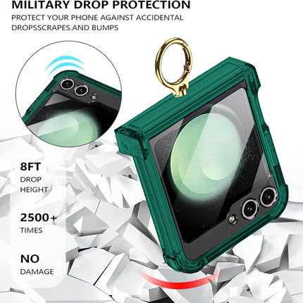 Mobizang Clear Airbag Ring Back Case for Samsung Galaxy Flip6 / Z Flip 6 | Transparent Shockproof Slim Hard Protective Cover (Green)
