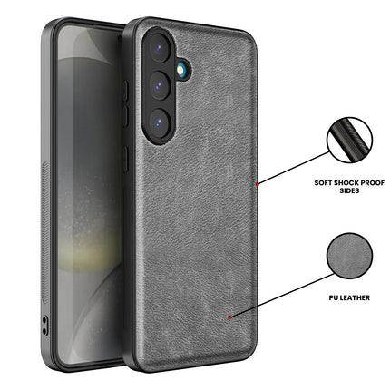 Mobizang Tux Leather Back Cover for Samsung Galaxy S25 | Slim Shockproof Camera Protection Bumper Case (Grey)