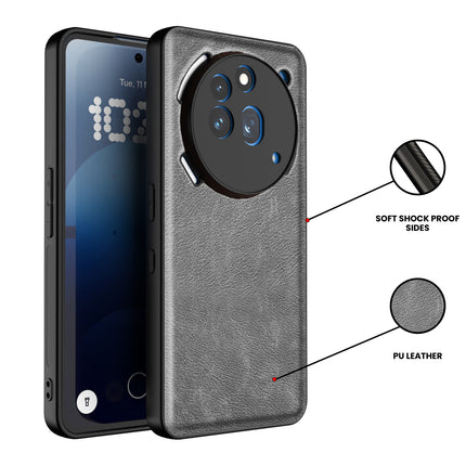 Mobizang Tux Leather Back Cover for Nothing Phone 3A Pro | Slim Shockproof Camera Protection Bumper Case (Grey)
