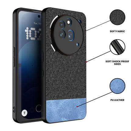 Mobizang Soft Fabric & Leather Hybrid Protective Back Cover for Nothing Phone 3A Pro | Shockproof Slim Hard Anti Slip Back Case (Black,Blue)