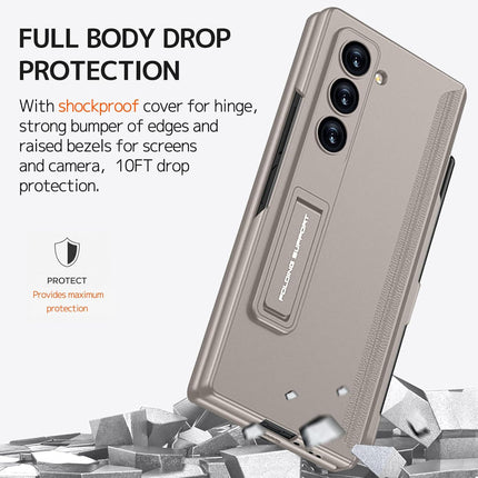 Mobizang Magnetic Hinge Case for Samsung Galaxy Z Fold 6 | Inbuilt S-Pen Holder Stand Hybrid Back Cover (Titanium)