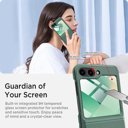Mobizang Textured Grip Hinge Protection Back Cover for Samsung Galaxy Z Flip6 / Z Flip 6 | with [Inbuilt Glass] Full Body Shockproof Hard Back Case (Green)