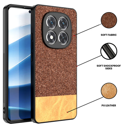 Mobizang Soft Fabric & Leather Hybrid Protective Back Cover for Redmi Note 14 Pro Plus | Shockproof Slim Hard Anti Slip Back Case (Brown)