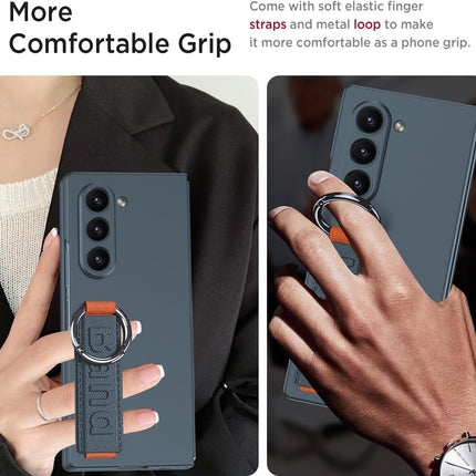 Mobizang Shockproof Protective Band Back Cover for Z Fold 6 | Wrist Strap Case Full Body Case (GreyGreen)