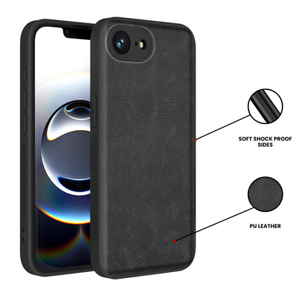 Mobizang Tux Leather Back Cover for Apple iPhone 16E | Slim Shockproof Camera Protection Bumper Case (Black)