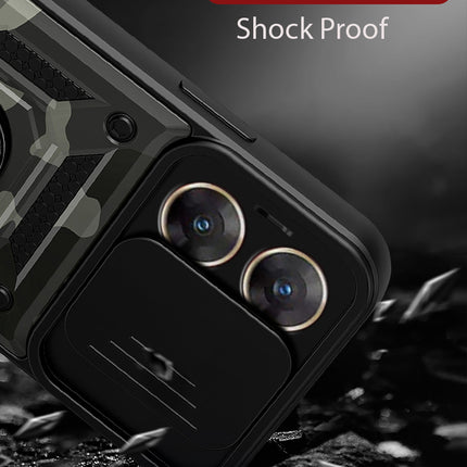 Mobizang Tank Back Cover for Vivo V29E (5G) | Inbuilt Ring + Slider Shockproof Lens Protection Bumper Back Case (Black)