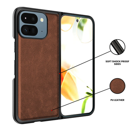 Mobizang Tux Leather Back Cover for Google Pixel 9 Pro Fold | Slim Shockproof Camera Protection Bumper Case (Brown)