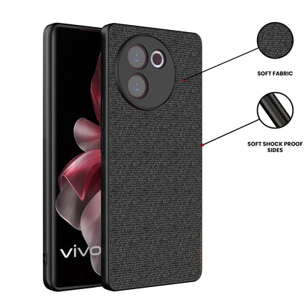 Mobizang Soft Full Fabric Protective Back Case Cover for Vivo V30E (5G) | Shockproof Slim Hard Anti Slip Back Case (Black)