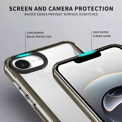 Mobizang Warrior Acrylic Clear Back Cover For Apple iPhone 16E | Slim Shockproof [Military Grade Protection] Hybrid Bumper Case (Grey Sides)