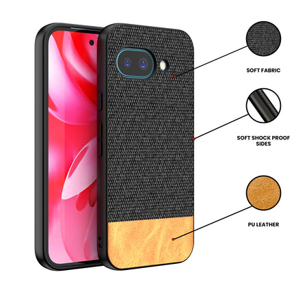 Mobizang Soft Fabric & Leather Hybrid Protective Back Cover for Google Pixel 9A | Shockproof Slim Hard Anti Slip Back Case (Black,Brown)