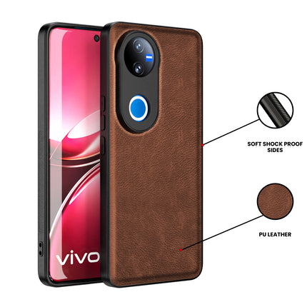 Mobizang Tux Leather Back Cover for Vivo V50 5G | Slim Shockproof Camera Protection Bumper Case (Brown)