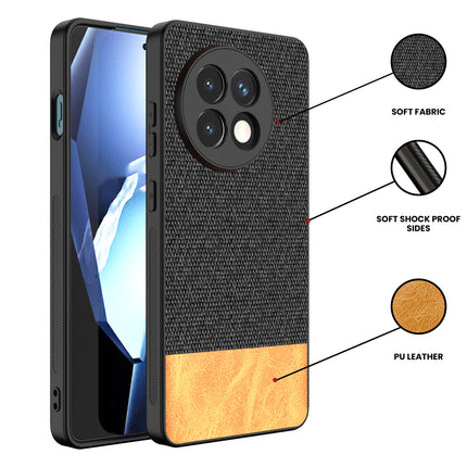 Mobizang Soft Fabric & Leather Hybrid Protective Back Cover for OnePlus 13R | Shockproof Slim Hard Anti Slip Back Case (Black,Brown)