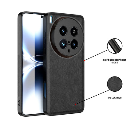 Mobizang Tux Leather Back Cover for Vivo X200 Ultra | Slim Shockproof Camera Protection Bumper Case (Black)