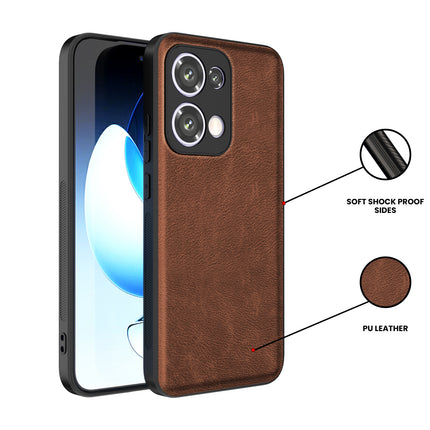 Mobizang Tux Leather Back Cover for Oppo Reno 13 5G | Slim Shockproof Camera Protection Bumper Case (Brown)