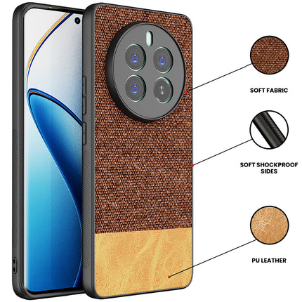 Mobizang Soft Fabric & Leather Hybrid Protective Back Cover for Realme 12 Pro / 12 Pro Plus | Shockproof Slim Hard Anti Slip Back Case (Brown)