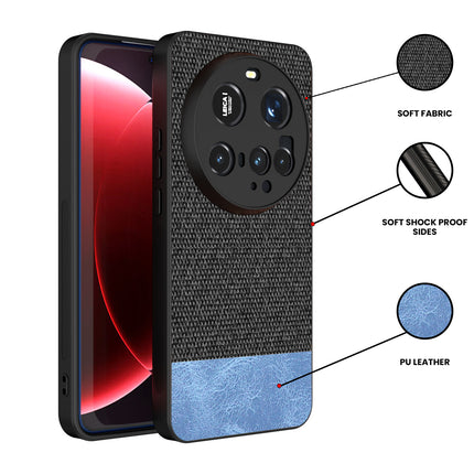 Mobizang Soft Fabric & Leather Hybrid Protective Back Cover for Xiaomi 15 Ultra | Shockproof Slim Hard Anti Slip Back Case (Black,Blue)