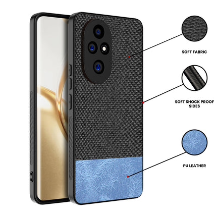 Mobizang Soft Fabric & Leather Hybrid Protective Back Cover for Honor 200 Pro (5G) | Shockproof Slim Hard Anti Slip Back Case (Black,Blue)