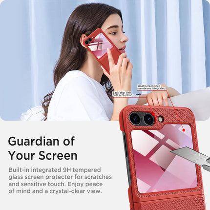 Mobizang Textured Grip Hinge Protection Back Cover for Samsung Galaxy Z Flip6 / Z Flip 6 | with [Inbuilt Glass] Full Body Shockproof Hard Back Case (Red)