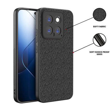 Mobizang Soft Full Fabric Protective Back Case Cover for Xiaomi 14 (5G) | Shockproof Slim Hard Anti Slip Back Case (Black)