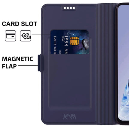 Kapa Noble Slim Magnetic Leather Flip Case Cover for Poco X6 PRO | Card Holder Stand Flip Wallet Case (Blue)