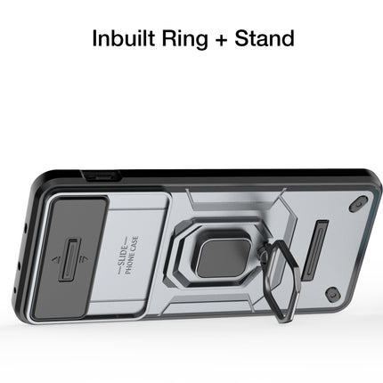 Mobizang Armor Slider Back Cover for OnePlus Nord 4 | Inbuilt Ring + Camera Slider Shockproof Lens Protection Bumper Back Case (Grey)