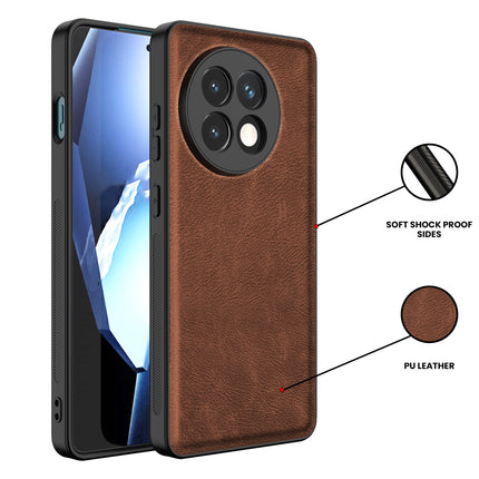 Mobizang Tux Leather Back Cover for OnePlus 13R | Slim Shockproof Camera Protection Bumper Case (Brown)
