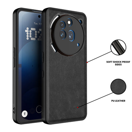 Mobizang Tux Leather Back Cover for Nothing Phone 3A Pro | Slim Shockproof Camera Protection Bumper Case (Black)
